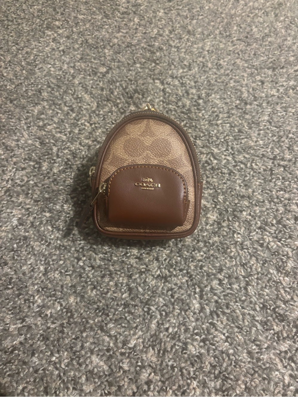 Coach Brown Signature Mini Backpack Coin Pouch with Gold Hardware
